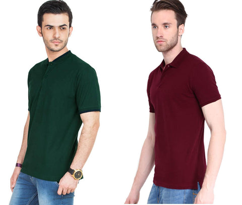 Poly Cotton Solid Half Sleeves Mens Polo T-Shirt (Pack of 2)