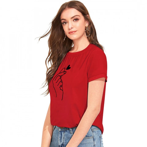 Generic Women's Cotton Western Wear T Shirt (Red)