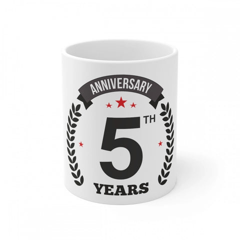 Generic Ceramic 5th Anniversary Printed Coffee Mug (Color: White, Capacity:330ml)