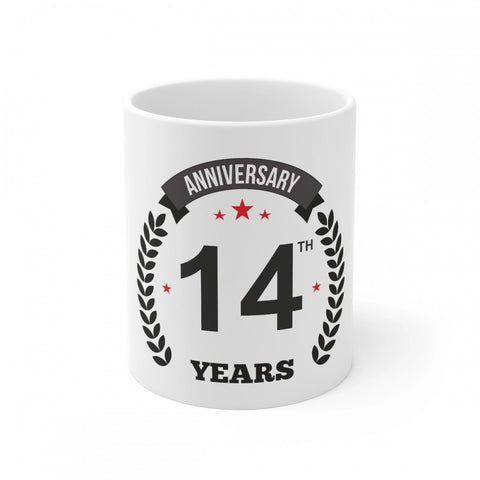 Generic Ceramic 14th Anniversary Printed Coffee Mug (Color: White, Capacity:330ml)