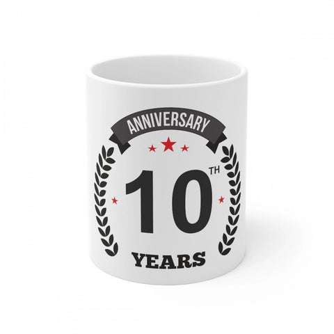 Generic Ceramic 10th Anniversary Printed Coffee Mug (Color: White, Capacity:330ml)