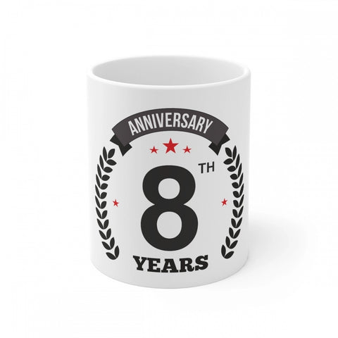 Generic Ceramic 8th Anniversary Printed Coffee Mug (Color: White, Capacity:330ml)