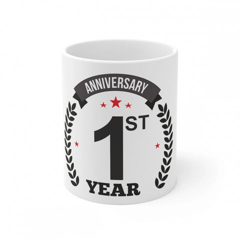 Generic Ceramic 1st Anniversary Printed Coffee Mug (Color: White, Capacity:330ml)