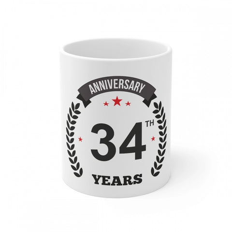 Generic Ceramic 34th Anniversary Printed Coffee Mug (Color: White, Capacity:330ml)