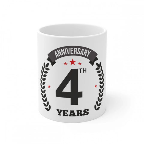 Generic Ceramic 4th Anniversary Printed Coffee Mug (Color: White, Capacity:330ml)