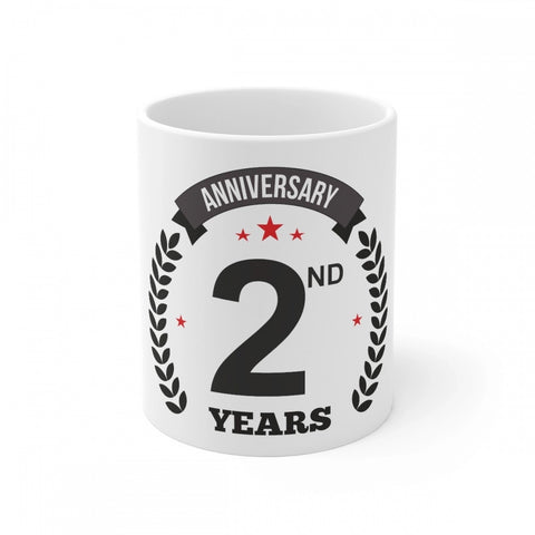 Generic Ceramic 2nd Anniversary Printed Coffee Mug (Color: White, Capacity:330ml)