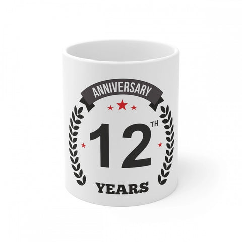 Generic Ceramic 12th Anniversary Printed Coffee Mug (Color: White, Capacity:330ml)