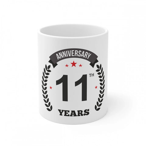 Generic Ceramic 11th Anniversary Printed Coffee Mug (Color: White, Capacity:330ml)