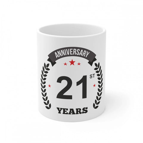 Generic Ceramic 21st Anniversary Printed Coffee Mug (Color: White, Capacity:330ml)