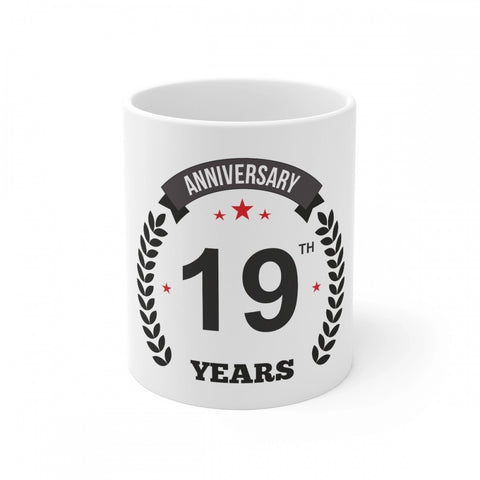 Generic Ceramic 19th Anniversary Printed Coffee Mug (Color: White, Capacity:330ml)