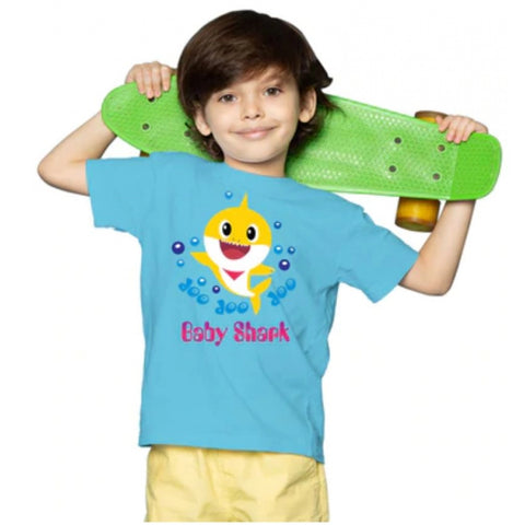 Generic Boys Cotton Baby Shark Half Sleeve TShirt (Blue)