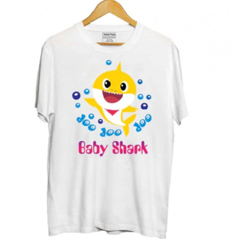 Generic Boys Cotton Baby Shark Half Sleeve TShirt (White)