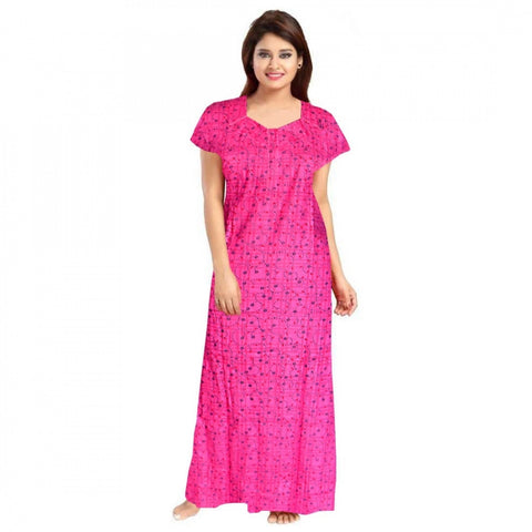 Generic Women's Cotton Printed Maxi Nighty (Pink)