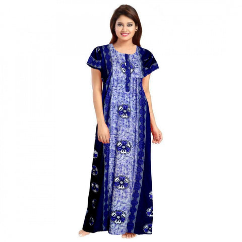 Generic Women's Cotton Printed Maxi Nighty (Blue)