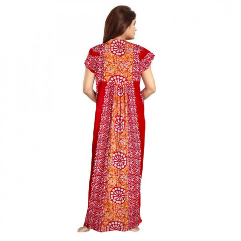 Generic Women's Cotton Printed Maxi Nighty (Red)