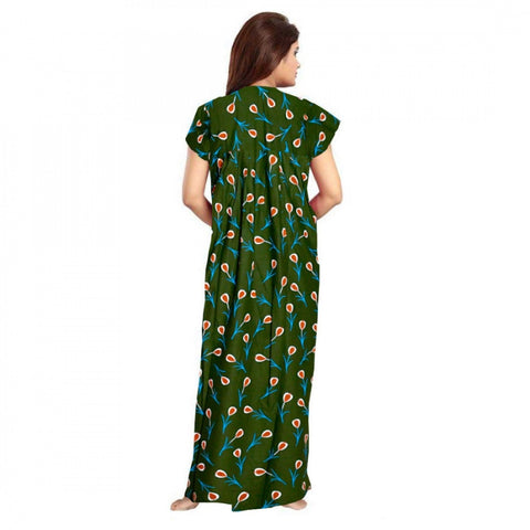 Generic Women's Cotton Printed Maxi Nighty (Green)