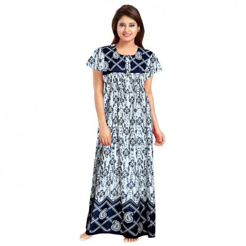 Generic Women's Cotton Printed Maxi Nighty (Navy Blue)