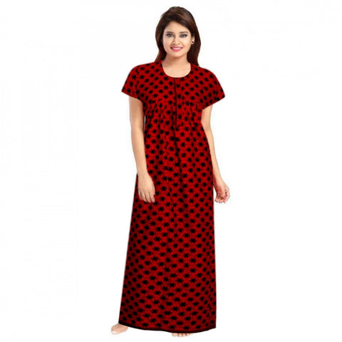 Generic Women's Cotton Printed Maxi Nighty (Red)