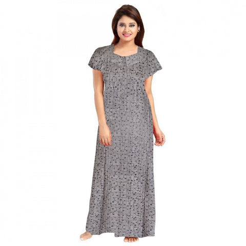 Generic Women's Cotton Printed Maxi Nighty (Grey)