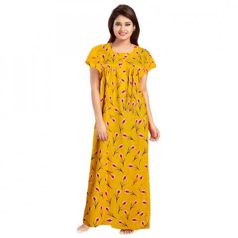 Generic Women's Cotton Printed Maxi Nighty (Yellow)