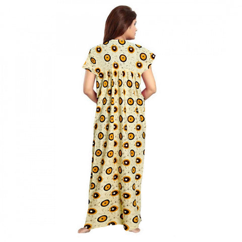 Generic Women's Cotton Printed Maxi Nighty (Off White)