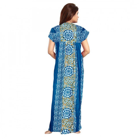 Generic Women's Cotton Printed Maxi Nighty (Blue)