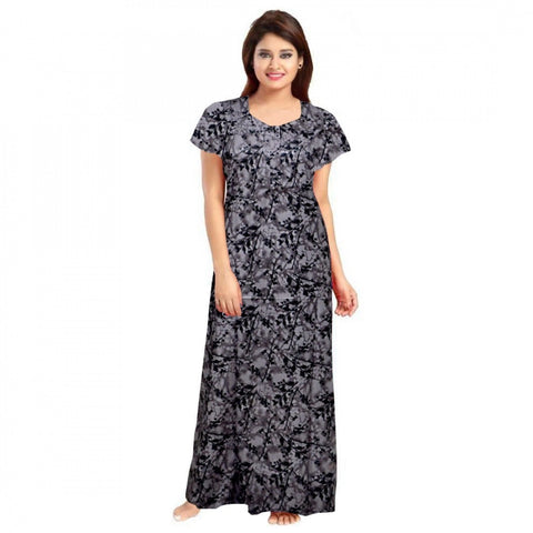 Generic Women's Cotton Printed Maxi Nighty (Grey)