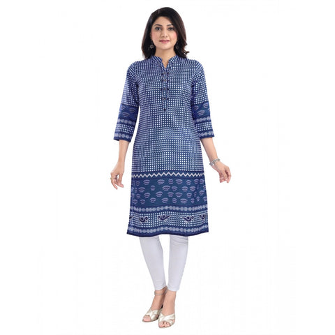 Generic Women's 3/4th Sleeve Cotton Blend Tunic Long Kurti (Blue)