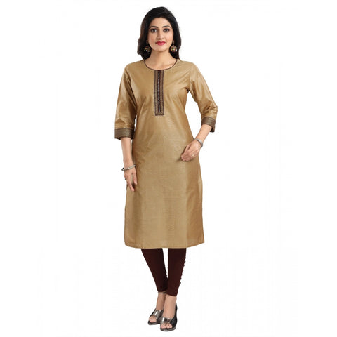 Generic Women's 3/4th Sleeve Silk Blend Tunic Long Kurti (Beige)