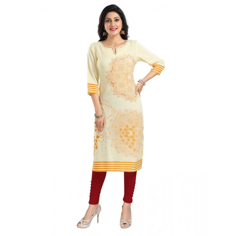 Generic Women's 3/4th Sleeve Viscose Blend Tunic Long Kurti (Yellow)