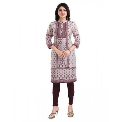 Generic Women's 3/4th Sleeve Cotton Blend Tunic Long Kurti (Beige)