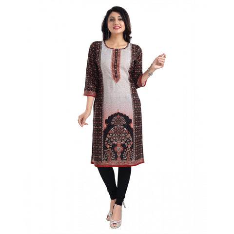 Generic Women's 3/4th Sleeve Cotton Blend Tunic Long Kurti (Brown)