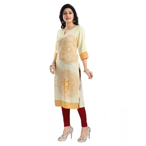 Generic Women's 3/4th Sleeve Viscose Blend Tunic Long Kurti (Yellow)