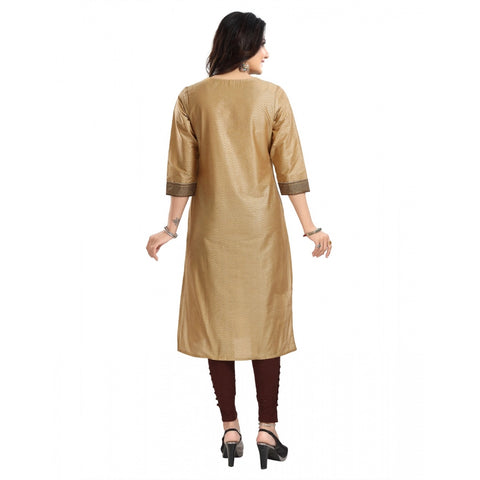 Generic Women's 3/4th Sleeve Silk Blend Tunic Long Kurti (Beige)