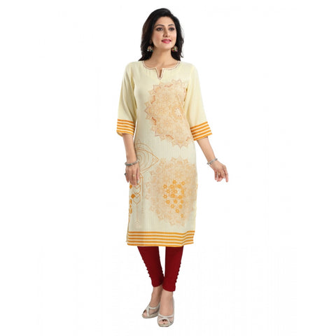 Generic Women's 3/4th Sleeve Viscose Blend Tunic Long Kurti (Yellow)