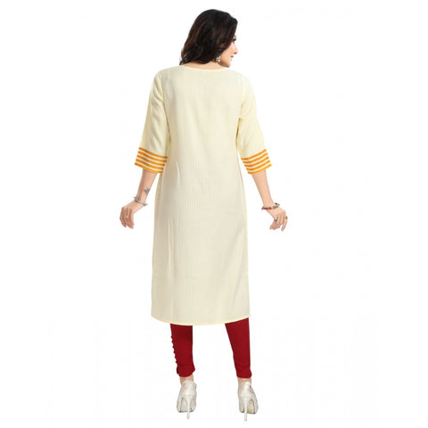 Generic Women's 3/4th Sleeve Viscose Blend Tunic Long Kurti (Yellow)