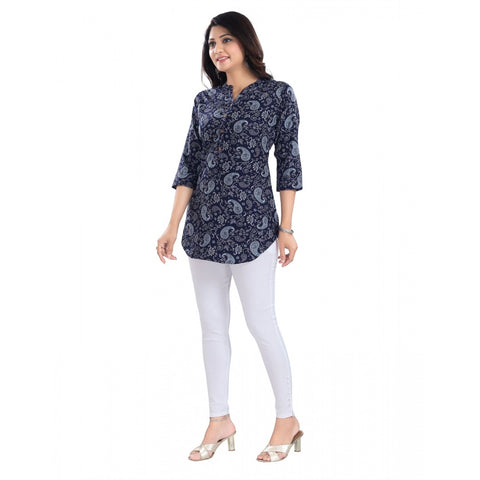 Generic Women's 3/4th Sleeve Polyester Tunic Short Top (Blue)