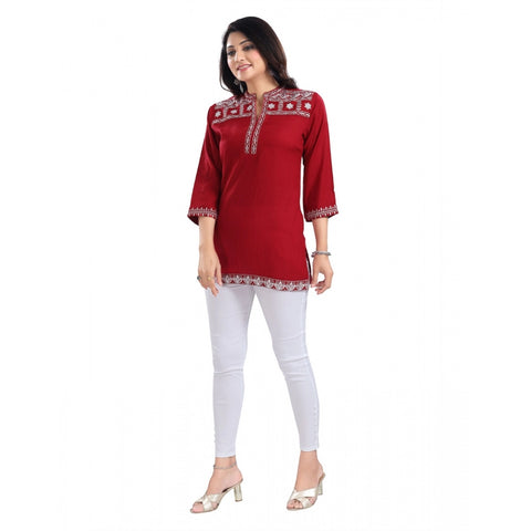 Generic Women's 3/4th Sleeve Viscose Tunic Short Top (Red)