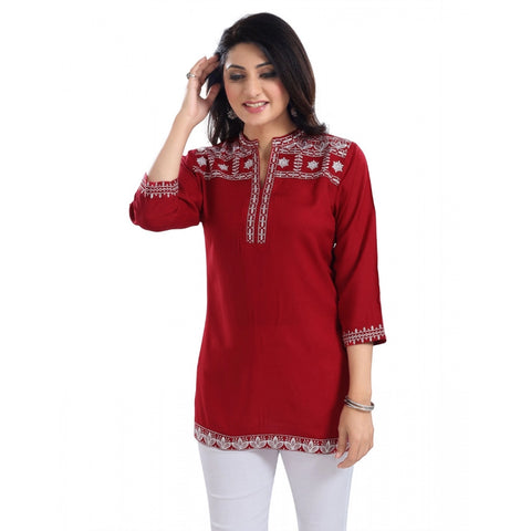 Generic Women's 3/4th Sleeve Viscose Tunic Short Top (Red)