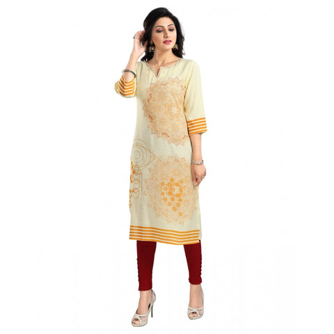 Generic Women's 3/4th Sleeve Viscose Blend Tunic Long Kurti (Yellow)