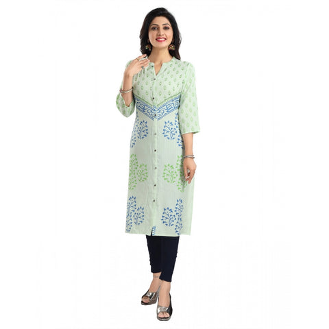 Generic Women's 3/4th Sleeve Viscose Blend Tunic Long Kurti (Green)