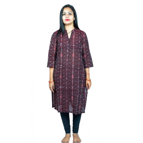 Generic Women's Sambalpuri Certified Handloom Pure Cotton Straight Kurti (Brown)