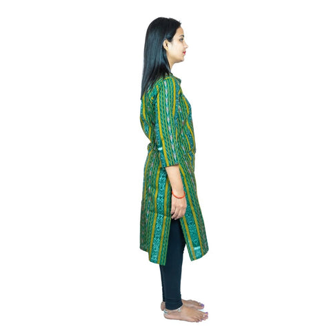 Generic Women's Sambalpuri Certified Handloom Pure Cotton Straight Kurti (Green)