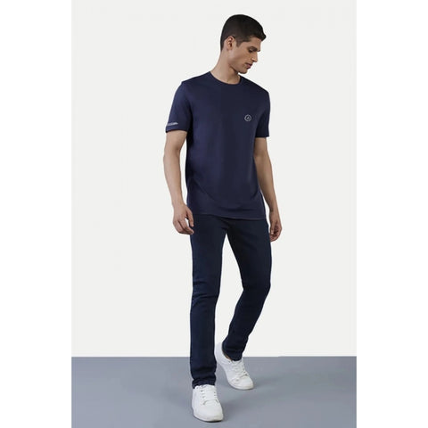 Generic Men's Casual Half sleeve Solid Polyester Crew Neck T-shirt (Navy)