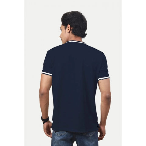 Generic Men's Casual Half sleeve Solid Polyester Crew Neck T-shirt (Navy)