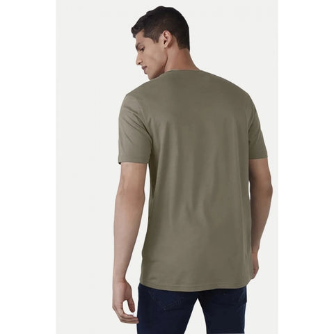 Generic Men's Casual Half sleeve Printed Cotton Crew Neck T-shirt (Olive)