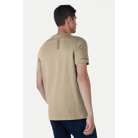 Generic Men's Casual Half sleeve Solid Polyester Crew Neck T-shirt (Beige)