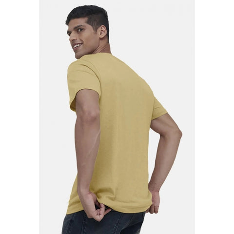 Generic Men's Casual Half sleeve Solid Cotton V Neck T-shirt (Sand)