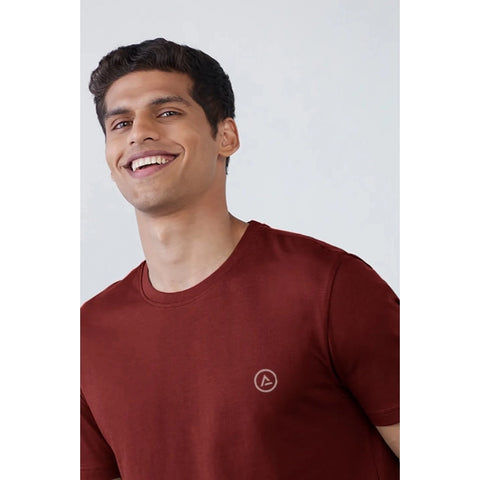 Generic Men's Casual Half sleeve Solid Polyester Crew Neck T-shirt (Maroon)