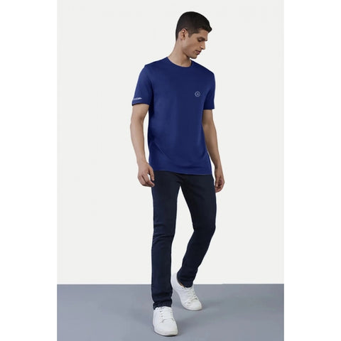 Generic Men's Casual Half sleeve Solid Polyester Crew Neck T-shirt (Blue)